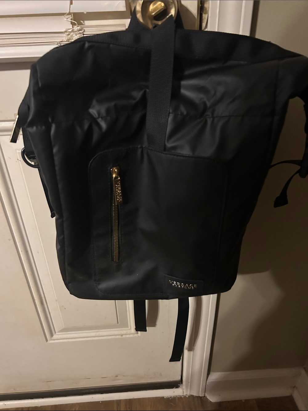 Versace Black Nylon Backpack with Gold Hardware GWP